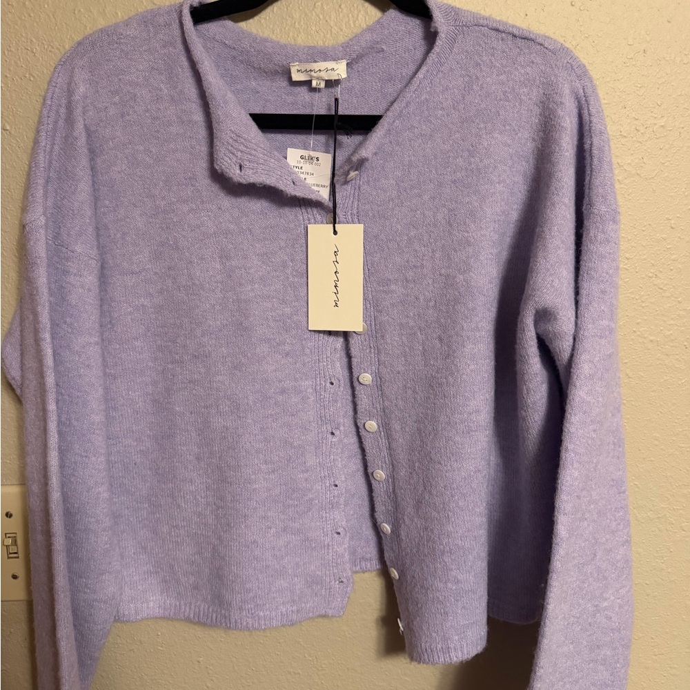 Lavender Crewneck Button-Front Sweater